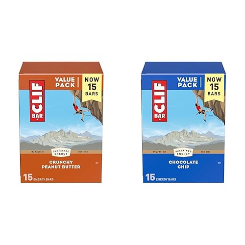 CLIF BAR - Crunchy Peanut Butter & Chocolate Chip - Made with Organic Oats - 11g Protein - Non-GMO - Plant Based - Energy Bars - 2.4 oz. (30 Count) - Best Sellers Combo - 30 Count (Pack of 2)