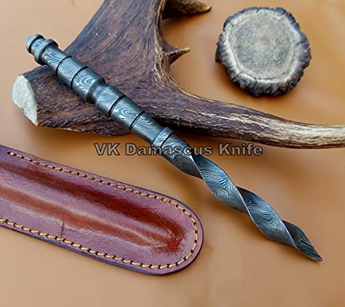 Jnr Traders Vk3593 Handmade Damascus Steel Tri Dagger Knife Full Tang Twisted Pattern 9 Inches Long, Gray #TOP2