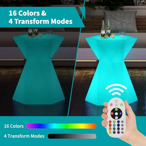 Image of BALUS 30 inch Height LED Bar Table, Light Up Bar Cocktail Tables 16 RGB Colors Changing Lights with Remote Control, Waterproof Recharge Luminous Furniture, Night Lighting for Party, Pub, 1 Piece - Hexagon