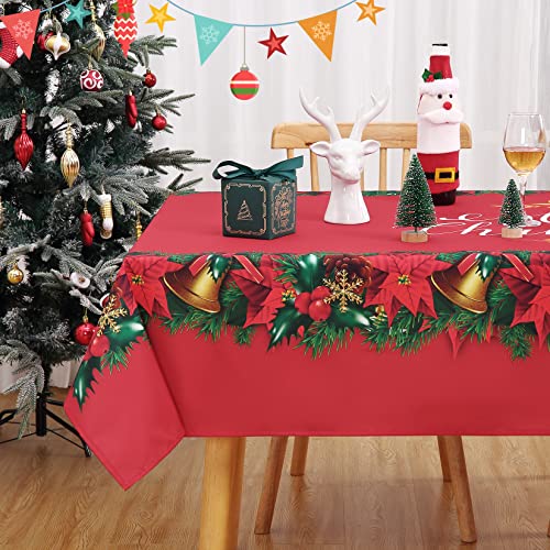 CAROMIO Mantel Mesa Rectangular, Mantel de Navidad 137x274 cm Extra Grande Lavable Rojo Protector de Mesa de Navidad con Patrón de Guirnalda de Navidad para Mesa de Comedor de Cocina Cover