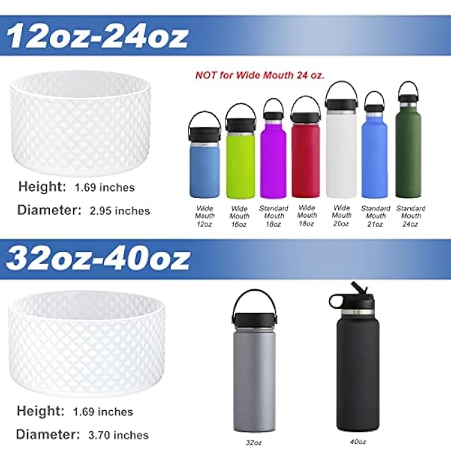 Boot for Stanley/Hydro Flask 12 16 18 20 21 24 32 40 oz Water Bottle, Silicone Hydroflask Boots Protective Bottom Sleeve Cover for Hydro Water Bottles (Clear, Fits 12 to 24 oz Bottles)