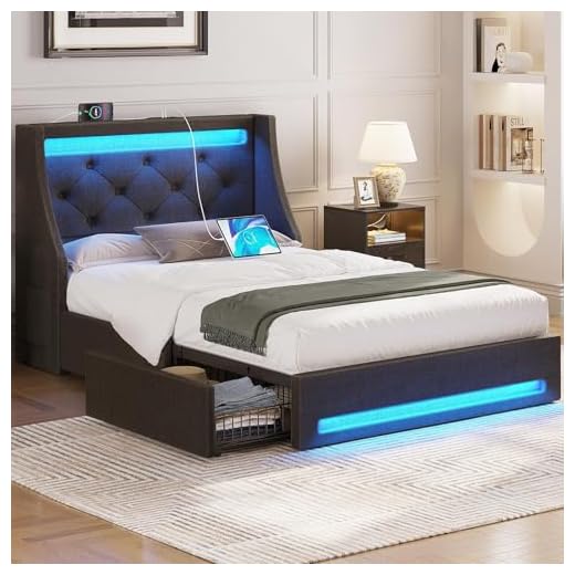 Rolanstar Twin Bed Frame with LED Lights