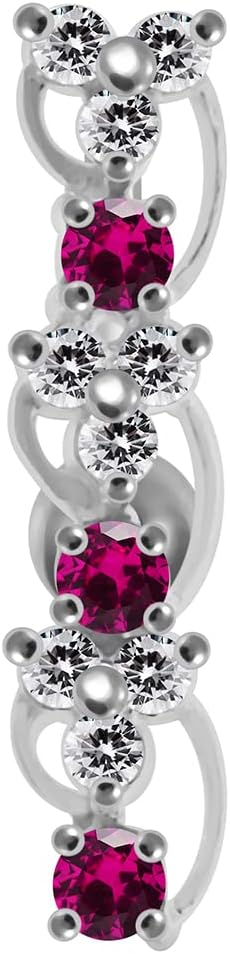 Cz Gemstones Fancy Round with Flower Link Reverse Bar Design 925 Sterling Silver with Stainless Steel Belly Ring - Belly Button jewelry - Navel jewelry