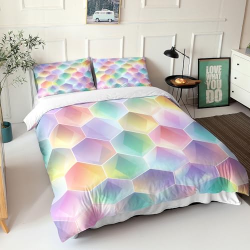 Housse de couette 240x220 moderne avec motif patchwork hexagonal dégradé
