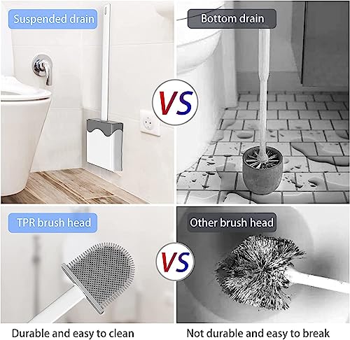 Flexer Silicone Toilet Brush, Silicone Toilet Brush And Holder Flat Head Flexer Brush For Toilet Rubber Toilet Brush, Deep Cleaning Flexersilicone Toilet Bowl Brush With Removable Bottom For Bathroom #TOP4
