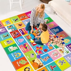 Kids Rug for Playroom, Kids Baby Playmat with Alphabet, Month, Weather, Week and Shapes ABC Educational Rug, Play Mat Carpet for Bedroom Classroom (59 X 39.4 INCH, Weather)