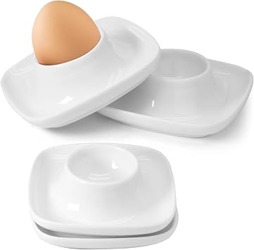 4 PCS Ceramic Egg Cups, White Hard Boiled Egg Holders for Restaurant, Kitchen and Parties for Breakfast, Serving and MealSquare