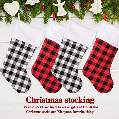 Qi Propitious Buffalo Plaid Christmas Stockings 4 Piece 18Inch Faux Fur Farmhouse Christmas Stockings For Family Christmas Decor Or Holiday Party Decor #TOP4