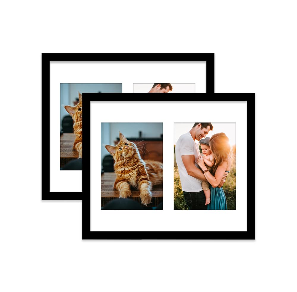 Black Multi Photo Frame - Holds 2 x 7x5 Pictures, Family Collage Picture Frame for Wall Display, 12x10 Frame size, Set of 2