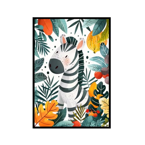 Toile enfant safari lion éléphant panda crée une ambiance douce dans leur chambre avec cadre noir