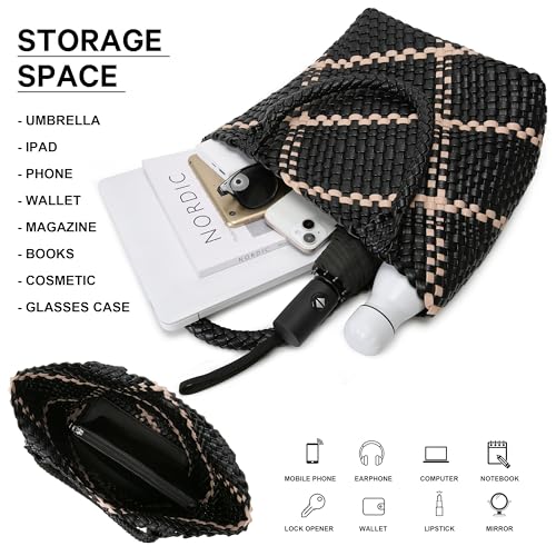Queenoris Bolso Tote tejido para mujer de cuero vegano miniatura 4