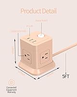 Vista 3 de Regleta de alimentación cúbica, FDTEK 4 salidas ampliamente espaciadas con 3 USB (1 USB C) Regleta de alimentación de enchufe plano con cables