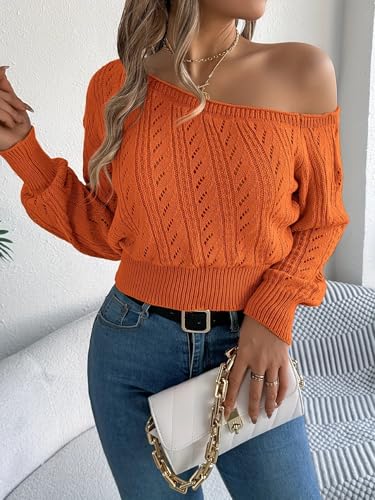 Women's Off-Shoulder Crop Sweater, Long Sleeve, Hollow Transparent Design4