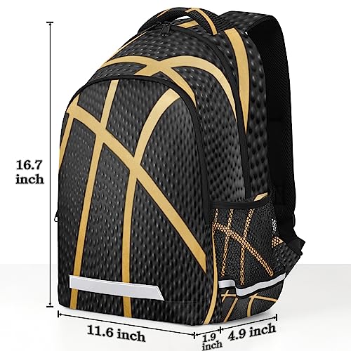 Balck Gold Sport Basketball Backpack School Bookbag Laptop Purse Casual Daypack for Teen Girls Women Boys Men College Travel2