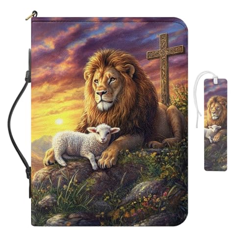 Rshubino Sheep Lion Cross Bible Cover for Women 2XL Protable