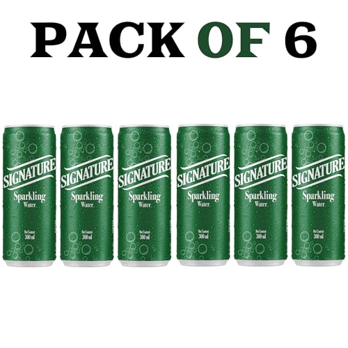 Image of SIGNATURE Sparkling Water - Premium Carbonated Water | No Sugar, No Calories | Refreshing Fizzy Drink | 300ml Can (Pack Of 6)