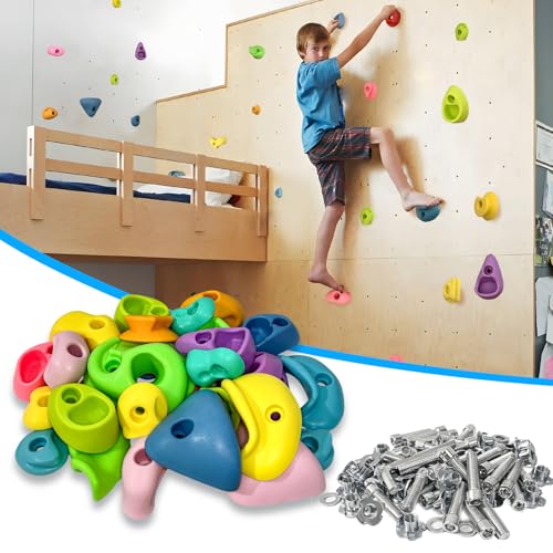 Image of 50 PCS Rock Climbing Wall for Kids,Rock Wall Climbing Holds,Adults Climbing Wall Grip Kits Holds Up to 230 lbs for Outdoor Indoor Home Playground Climbing Holds（Pastel Color）