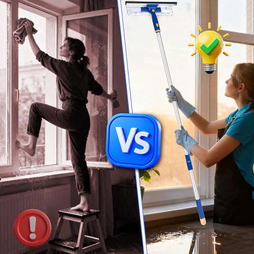 Image of Squeegee for Window Cleaning with Extendable Pole, 53 inch 2-in-1 Window Cleaning Tool Kit, Shower Squeegee with Long Handle, Indoor /Outdoor High Window Cleaning-Two Pads