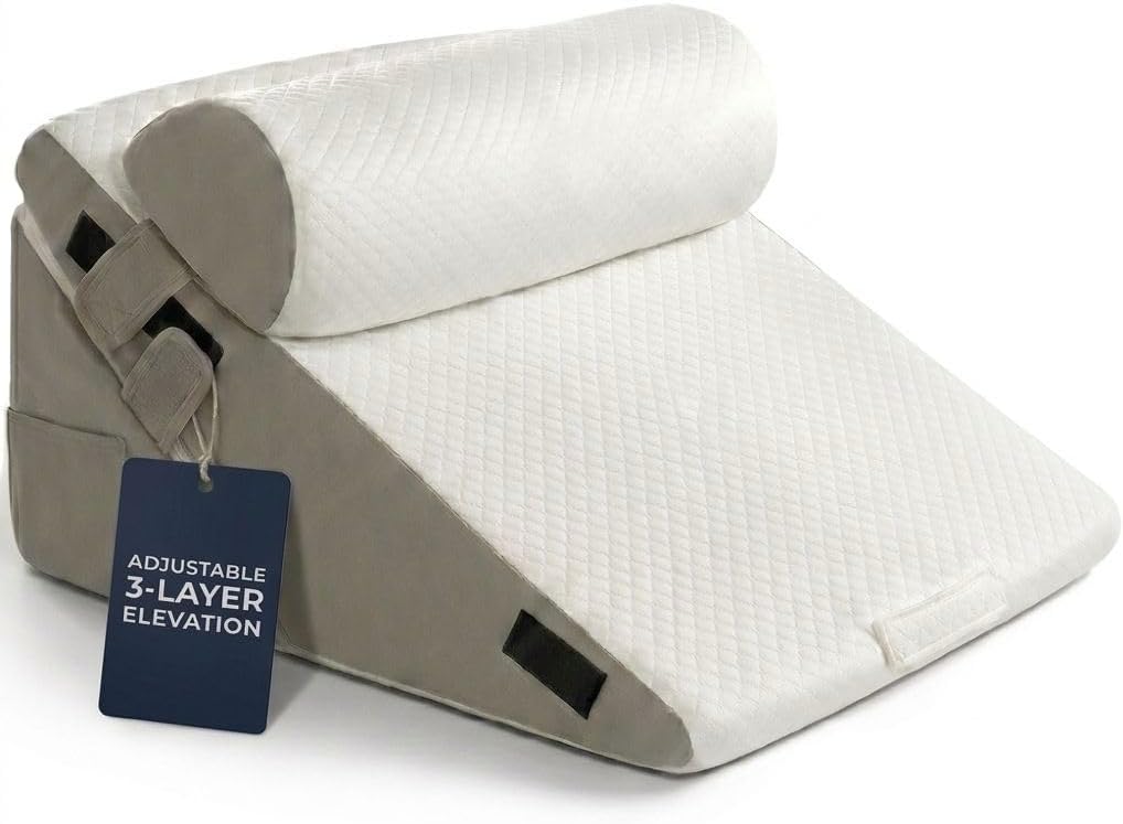 10-in-1 Adjustable Design 3PCS Wedge Pillow for Sleep Apnea, Wedge Pillow for Acid Reflux Relief, Orthopedic Headboard Bed Wedge Pillow for Sleeping, Neck & Back Support for Snoring and Reading