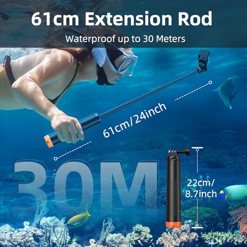 Floating Selfie Stick Hand Grip Tripod, Waterproof Extendable Selfie Monopod for GoPro Hero 13, 12, 11, 10, 9, 8, DJI OSMO Action 5 Pro 4 3、Insta360 Ace Pro 2 and Most Action Camera by AuyKoo - Image 2