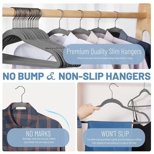 HOUSE DAY Grey Velvet Hangers 60 Pack, Non Slip Felt Hangers, Heavy Duty Velvet Clothes Hanger, Ultra Slim Hanger Space Saving, Perfect for Shirt, Suits, Pants by HOUSE DAY - Image 3