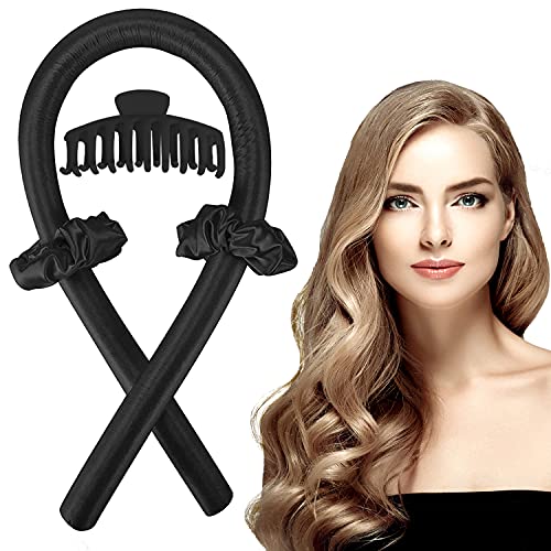 Heatless Hair Curlers for Long Hair,No Heat Curlers Hair Soft Foam Rollers to Sleep in Overnight of Beauty Products,Black Silk Ribbon and Flexi Rods for Natural Wavy Hair Styling