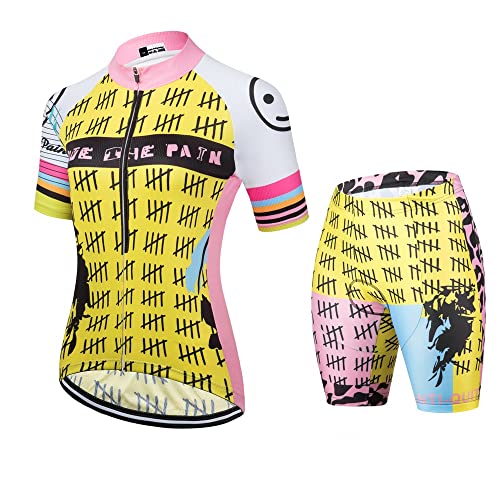 Conjuntos de camisa de ciclismo de manga curta amarela feminina roupa de bicicleta roupa respirável