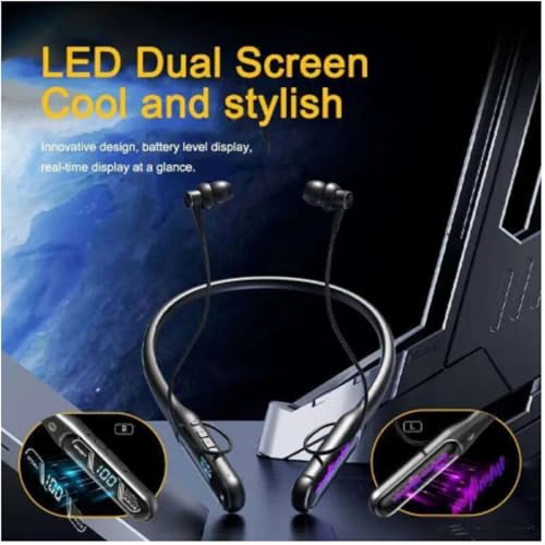 Image of iFAST IF-165 Digital Display Bluetooth 5.4 Wireless Neckband Earphone |Active Noise Reduction, Cool Ambient Light [ Black ]