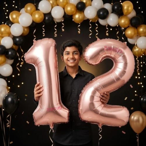 Image of Balloonistics Rose Gold 40-Inch Foil Number 12 Balloon - Helium or Air Fill for 12th Birthday, Anniversary Party Decoration, Photo Booth Backdrop, Cake Table Decor