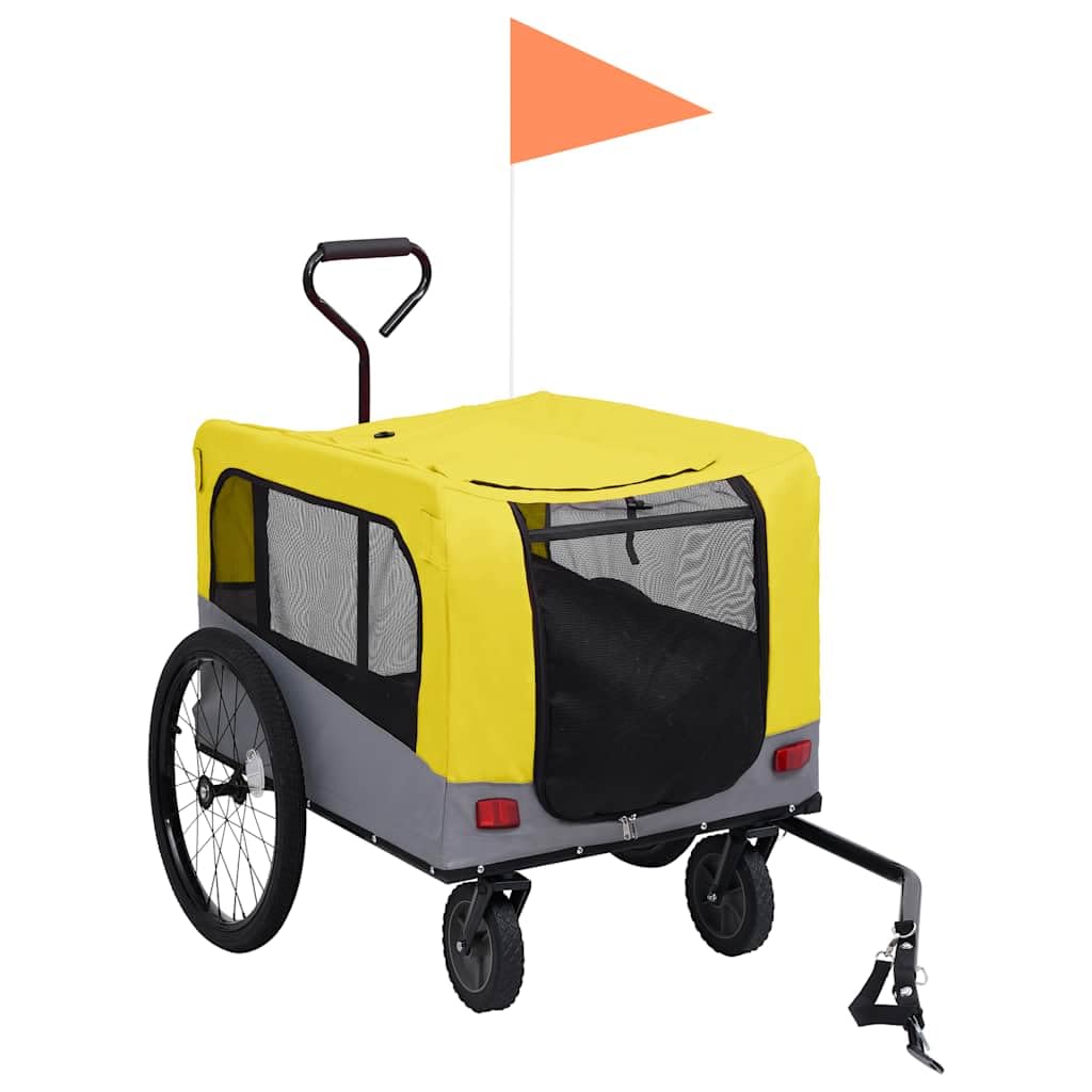 2-in-1 Fahrradanhänger für Hunde und Buggy Gelb und Grau für Hunde, Katzen