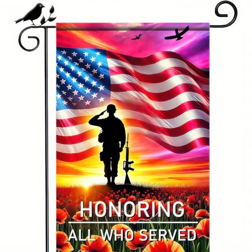 BlissYard Patriotic Memorial Day USA Honoring All Who Served Garden Flag 12x18 Inch Double Sided Soldiers Heroes Thank You Yard Banner for 4th of July Independence Veterans Day Outdoor Decorations