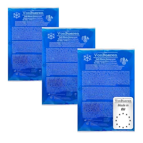 VonBueren 3x XL Kühlkompressen 11x18cm | ca. 200gr. je Kalt Warm Kompresse | Kältekompresse | Mehrfachkompresse | Kühlpads mit Gel | Mikrowellengeeignet