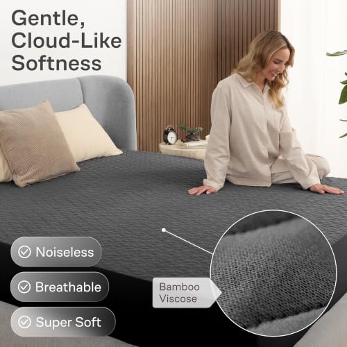 Image of 100% Waterproof Queen Mattress Protector - 360 Protection Against Spills, Stains & Accidents for Parents & Pet Owners - Noiseless & Cooling Viscose Made from Bamboo (Gray)