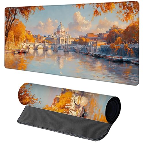 Alfombrilla Ratón XXL 700x300x3mm, Alfombrilla Escritorio Amarillo Mouse Pad Gaming Paisaje, Tapete Escritorio con Bordes Cosidos, Antideslizante Desk Mat Grande para Accesorios Gaming Regalo H-5207
