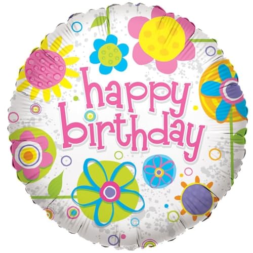 Happy Birthday Floral Foil Balloon, 18-inch, Suitable for Air or Helium, Birthday Party Decoration