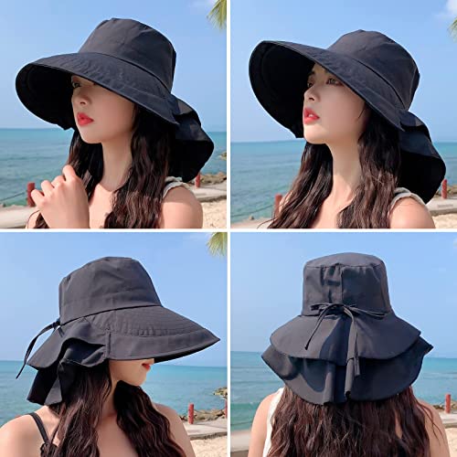 Another Choice Women's Sun Hat Uv Protection Wide Brim Ponytail Adjustable Beach Visor Fishing Hat With Neck Flap(Black,One Size) #TOP5