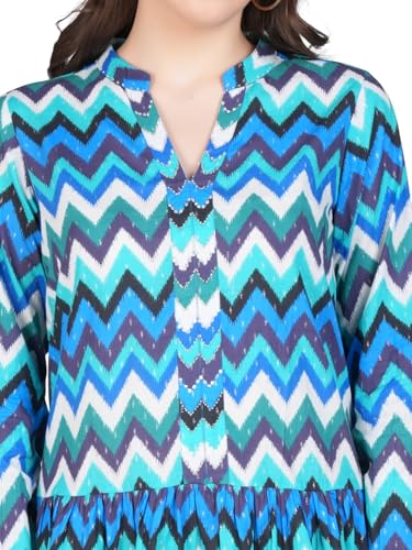 Robe d'été bleu turquoise fluide à manches longues pour masquer les bras avec style - 5