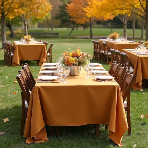 Image of sancua Thanksgiving Tablecloths for 6 Foot Rectangle Tables, 6 Pack Light Brown - Washable Polyester Fabric Fall Table Cloth for Harvest Party, Birthday, Banquet Reception, 54x108 Inch Bronze