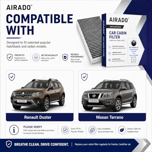 Image of Car Cabin Air Filter with Activated Carbon | AC Filter for Renault Duster, Nissan Terrano | Size: 215x199x20 mm | PM2.5 Dust Protection | Easy DIY Installation | Pack of 1