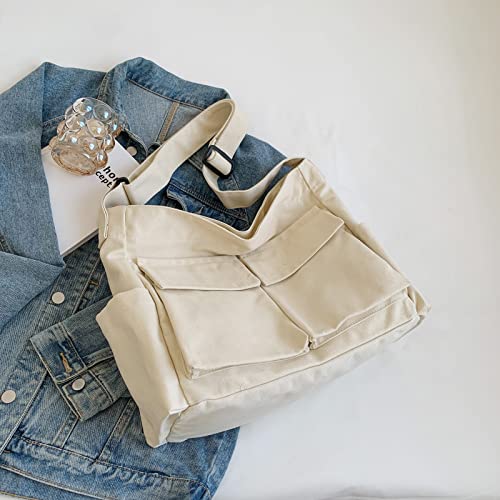 Image of Blostirno Canvas Messenger Bag Large Hobo Crossbody Bag with Multiple Pockets Shoulder Tote Bags for Women and Men