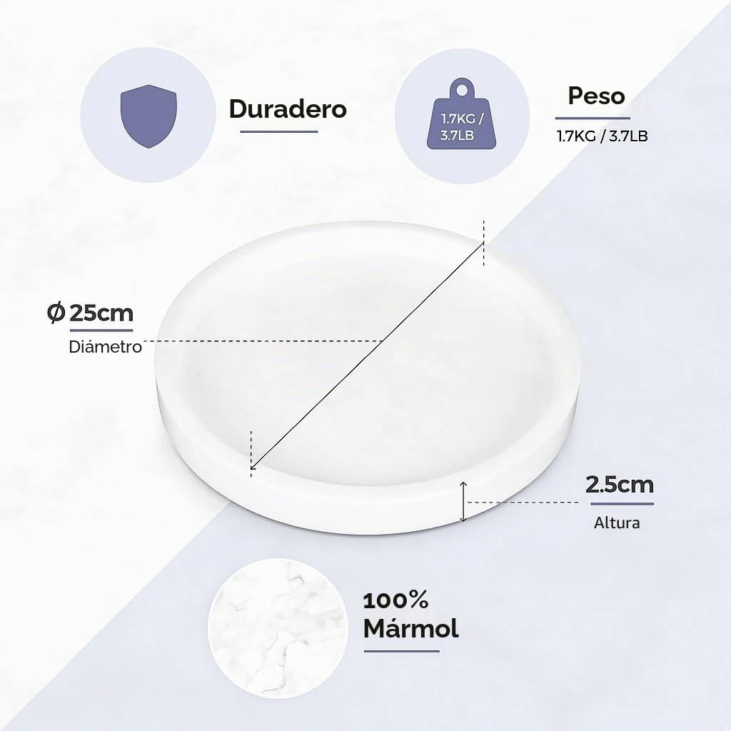 Silk Route Home - Bandeja redonda de mármol blanca de 25 cm, organizador de tocador y cocina