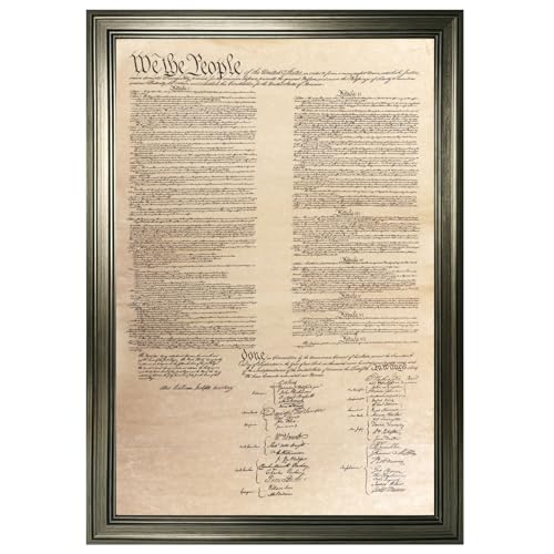 Silver Framed Vintage United States Constitution Canvas Wall Art We the People U.S Historic Document Poster Print Antique American History Painting Picture Artwork Home Office Decor 20x30inch
