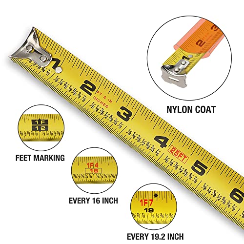 Valuemax Tape Measure 25Ft With Fractions 1/8, 3 Pack Retractable Easy Read Measuring Tape, Imperial Measurement Tape With Metal Belt Clip For Construction, Contractor, Carpenter, Woodworking #TOP4