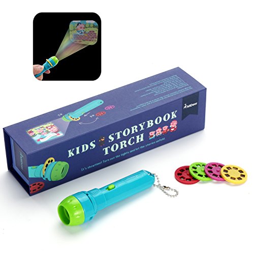 USATDD Light Projector Story Book Educational Toy Kids Projection Torch Luminous Flashlight Animal Slide Show with 4 Fairy Tales Movies and 32 Slides Birthday Gift for Toddler Boys Girls