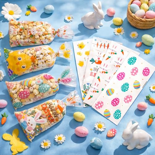 100 Stück Geschenktüten Ostern Zellophantüten Cellophantüten Ostertüte Taschen Plätzchen Tüten Befüllen Ostertasche Für Kekse Süssigkeiten Schokolade Mit Twist Osterhasen Ostereier Färben Party Deko