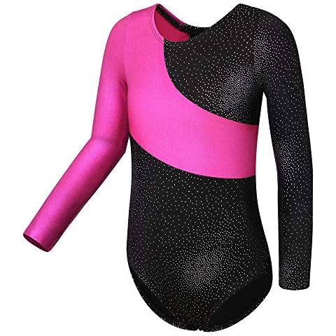 HUAANIUE Girls 3-14Y Metallic Sparkle Leotard Sparkles Camisole Long Sleeve Gymnastics Leotard Dancing Costumes Cover