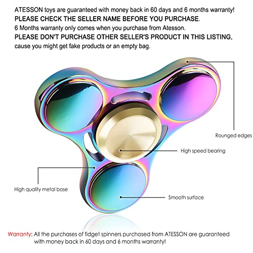 ATESSON Fidget Spinner Toy Durable Stainless Steel Bearing High Speed Spins Precision Metal Hand Spinner EDC ADHD Focus Anxiety Stress Relief Boredom Killing Time Toys for Adults Kids - Thumbnail 2