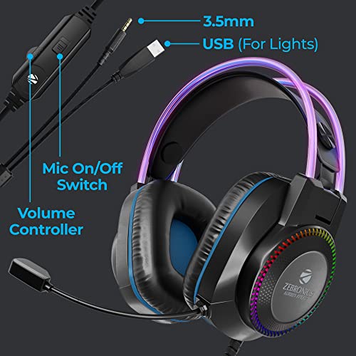 Zebronics Jet PRO Premium Wired Gaming On Ear Headphone with LED for Headband + earcups, 40mm Neodymium Drivers, 2 Meter Braided Cable, with mic, Suspension Design, 3.5mm + USB Connector (Black, Blue) — photo 5