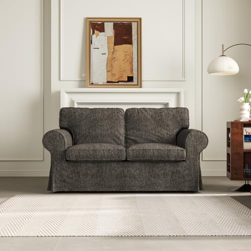 MASWOND Suitable for EKTORP Loveseat Slipcover, Dark Brown, 5pcs, 2 Seater