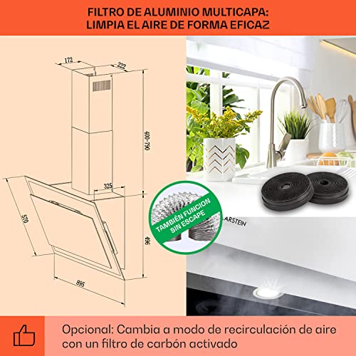 Klarstein-Campana-Extractora-Extractor-Cocina-para-Pared-con-Filtro-Aluminio-Antigrasa-para-Lavavajillas-Flujo-Aire-601mh-LEDs-Controles-Tactil-Campanas-de-Cocina-Extractores-Montaje-Pared